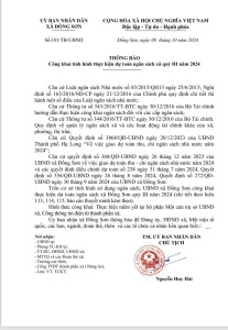UBND xã Đồng Sơn Thông báo Công khai tình hình thực hiện dự toán ngân sách xã quý III năm 2024 