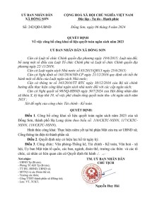 UBND xã Đồng Sơn Quyết định về việc công bố công khai số liệu quyết toán ngân sách năm 2023 