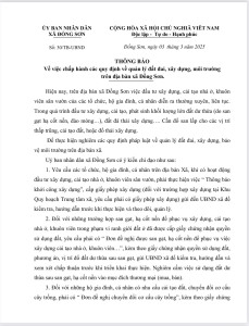 UBND XÃ ĐỒNG SƠN: THÔNG BÁO CHẤP HÀNH CÁC QUY ĐỊNH VỀ QUẢN LÝ ĐẤT ĐAI, XÂY DỰNG, MÔI TRƯỜNG 
